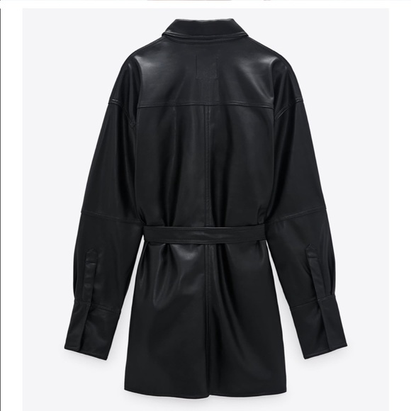 ZARA | Belted Faux Leather Belted Jacket Black - Picture 3 of 4